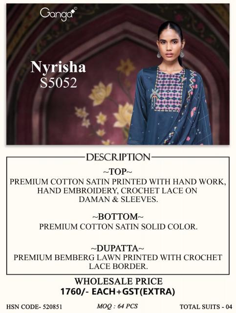Ganga nyrisha 5052 wholesale dress material market in gujarat